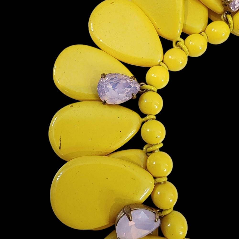 Vintage J. Crew statement necklace yellow teardrops pink rhinestones chunkyA0266 - Picture 8 of 13